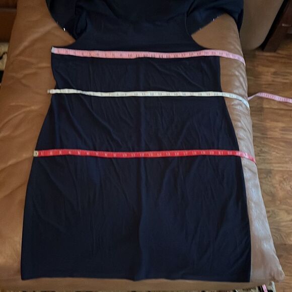 R & M Richard’s Woman Navy Sequin Evening Dress Boat Neck Slit 3/4 Sleeves Midi - Picture 7 of 8